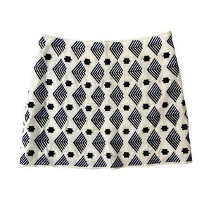 THML‎ White and Blue Embroidered Short Rayon and Linen Lined Mini Skirt Size S